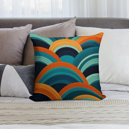 Mid-Century Dreamscape Teal And Orange Curved Lines Pattern Soft Multiple Sizes Throw Pillow