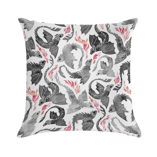 Dragon Fire Greys & Blacks Soft Decorative Cover Throw Pillow