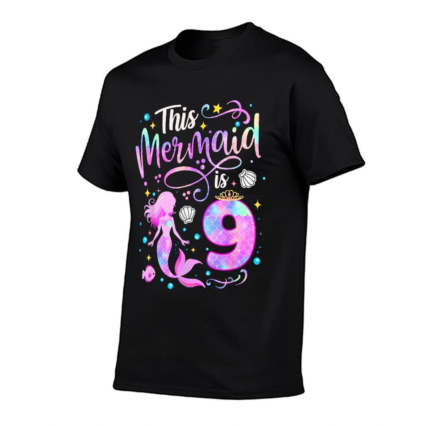 This Mermaid Is 9 Cute 9th Birthday Girl 9 Years Old Kids  Heathered Texture T-Shirt
