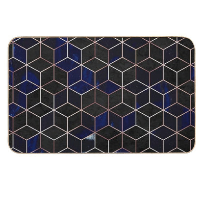 Indigo Hexagons Geometric Pattern  Easy Maintenance Bath Mat