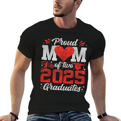 Proud Mom Of Two 2025 Graduates Senior Class Of 2025  Trendy Pattern T-Shirt