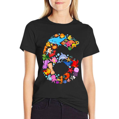 Under Sea 6 Six Year Kids 6th Birthday Party Ocean Animals  Cotton T-Shirt