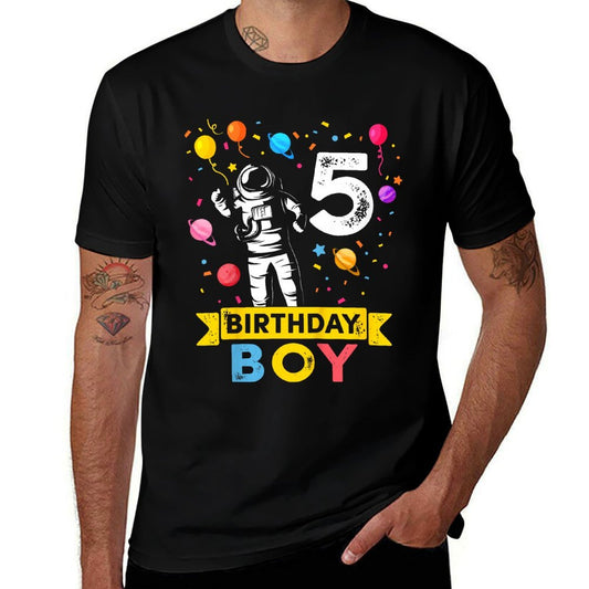 Kids 5 Year Old Boy Astronaut 5th Birthday Boy  Oversized Silhouette T-Shirt
