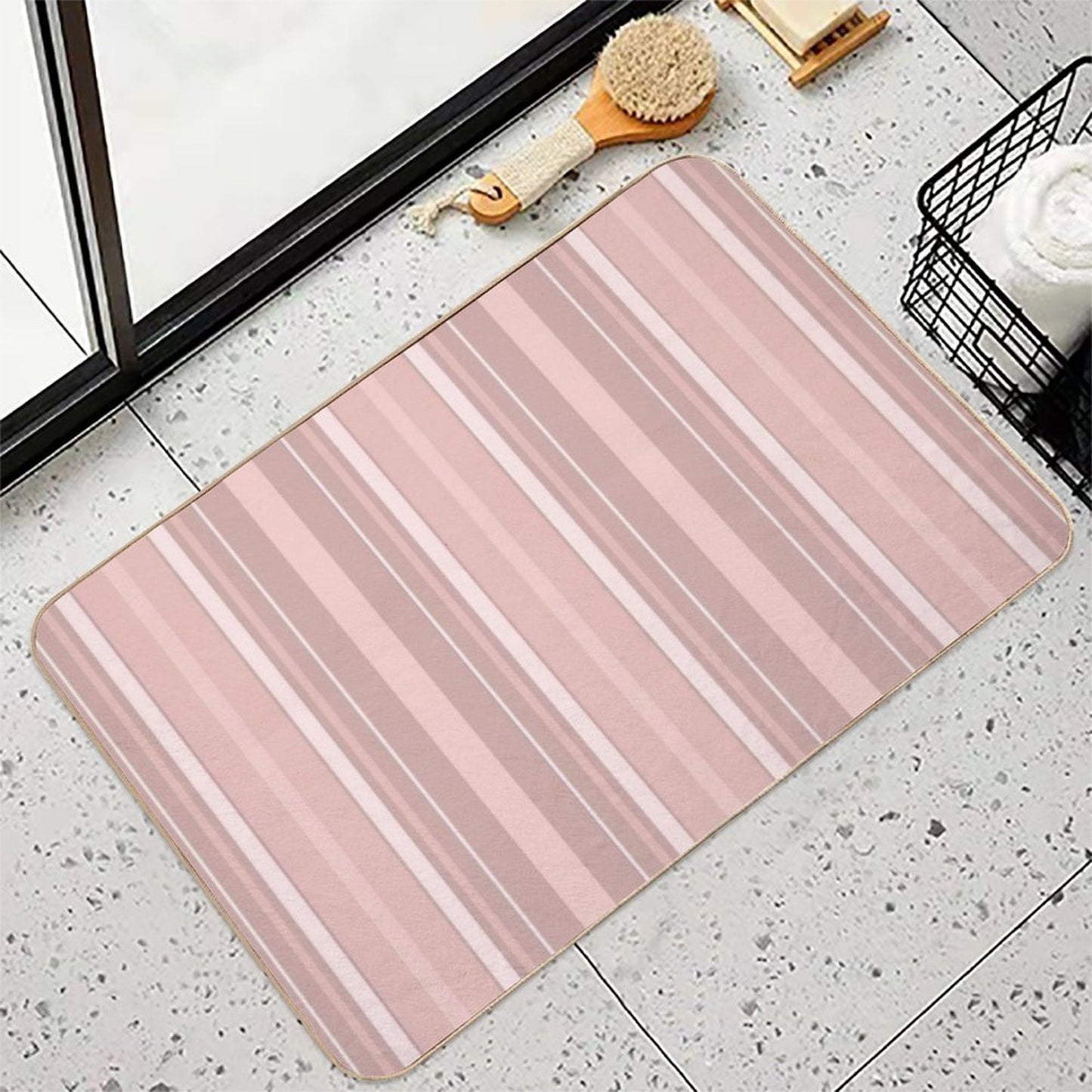 Rose Gold Slimming Effect Vertical Balanced Stripes Durable Bath Mat
