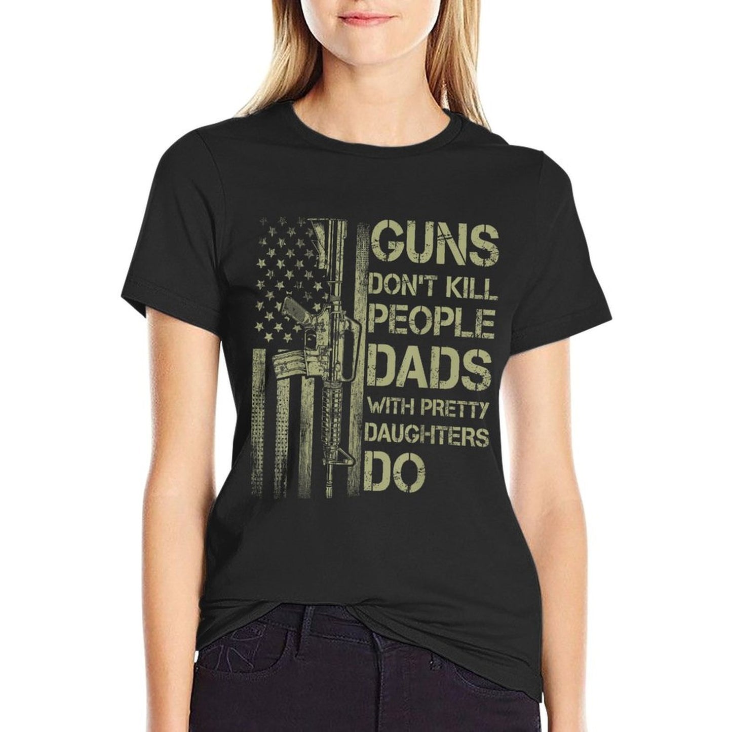 Guns Don't Kill People Dads With Pretty Daughters Humor Dad  Polyester Blend T-Shirt
