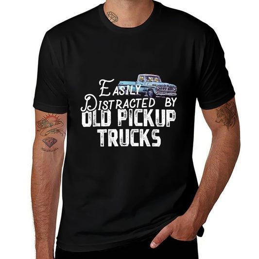 Easily Distracted By Old Pickup Trucks - Cute Trucker  Heathered Texture T-Shirt