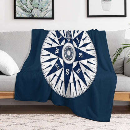 Ornate Vintage Nautical Compass on Navy Blue Premium Throw Blanket