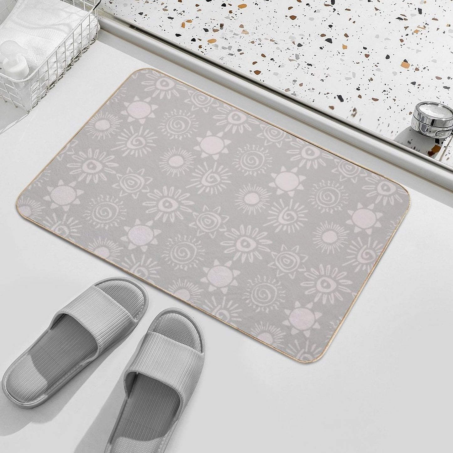 Magical Sun Bohemian Dreamy Aesthetic In Muted Colors Taupe  Long-Lasting Bath Mat