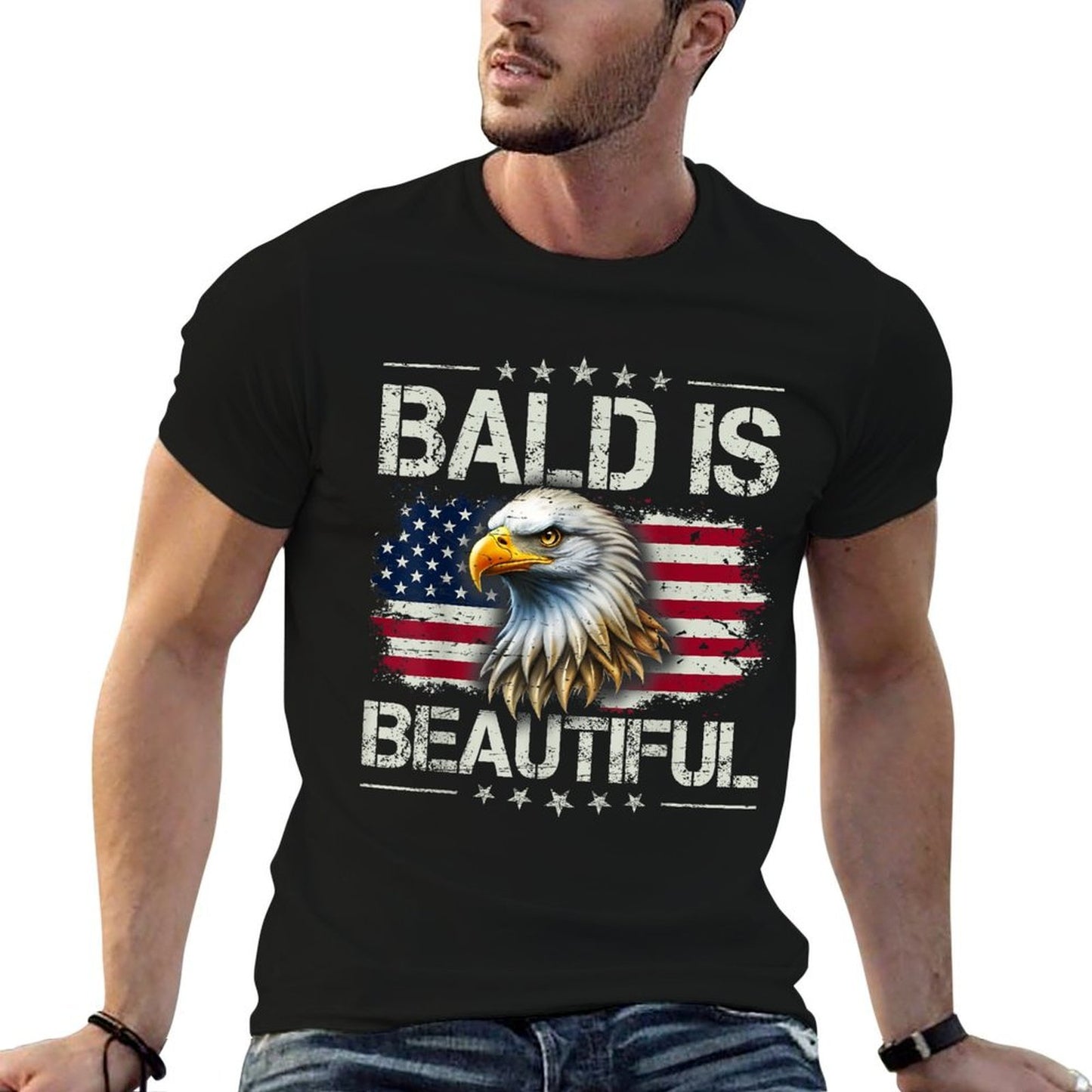 Bald Is Beautiful 4th of July Independence Day America Eagle  Heathered Texture T-Shirt