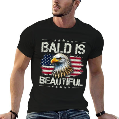 Bald Is Beautiful 4th of July Independence Day America Eagle  Heathered Texture T-Shirt