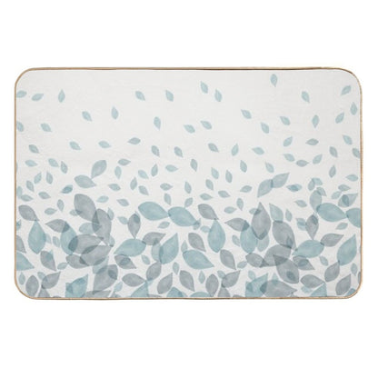 Watercolor Scatter Leaves (Teal)  Non-Slip Bath Mat