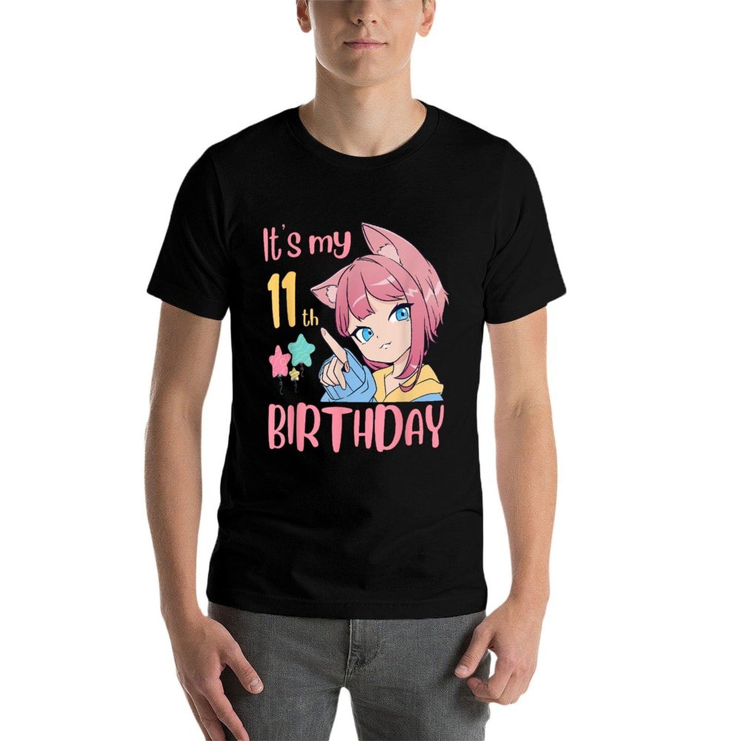 It's My 11th Birthday Anime Birthday Girl 11 Years Old Bday  Oversized Silhouette T-Shirt