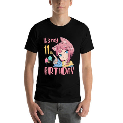 It's My 11th Birthday Anime Birthday Girl 11 Years Old Bday  Oversized Silhouette T-Shirt
