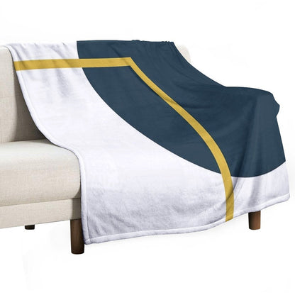 Abstract Geometric Minimalist Navy Blue, Light Mustard Yellow, And White Travel-friendly Throw Blanket