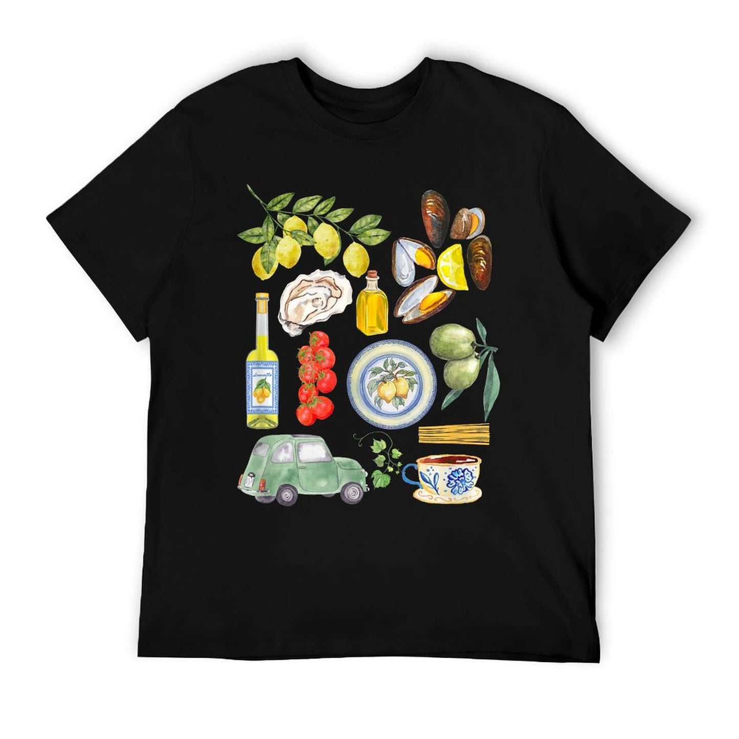 Italian Summer Scrapbook with Limoncello Seafood Coastal Graphic-printed T-Shirt