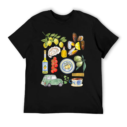 Italian Summer Scrapbook with Limoncello Seafood Coastal Graphic-printed T-Shirt
