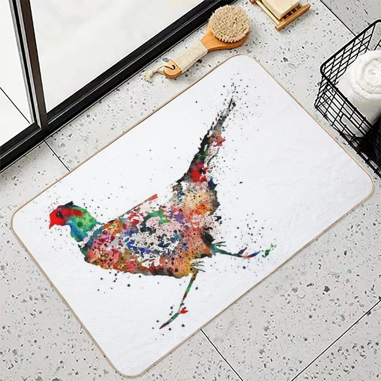 Pheasant, Watercolor Pheasant  Odorless Bath Mat