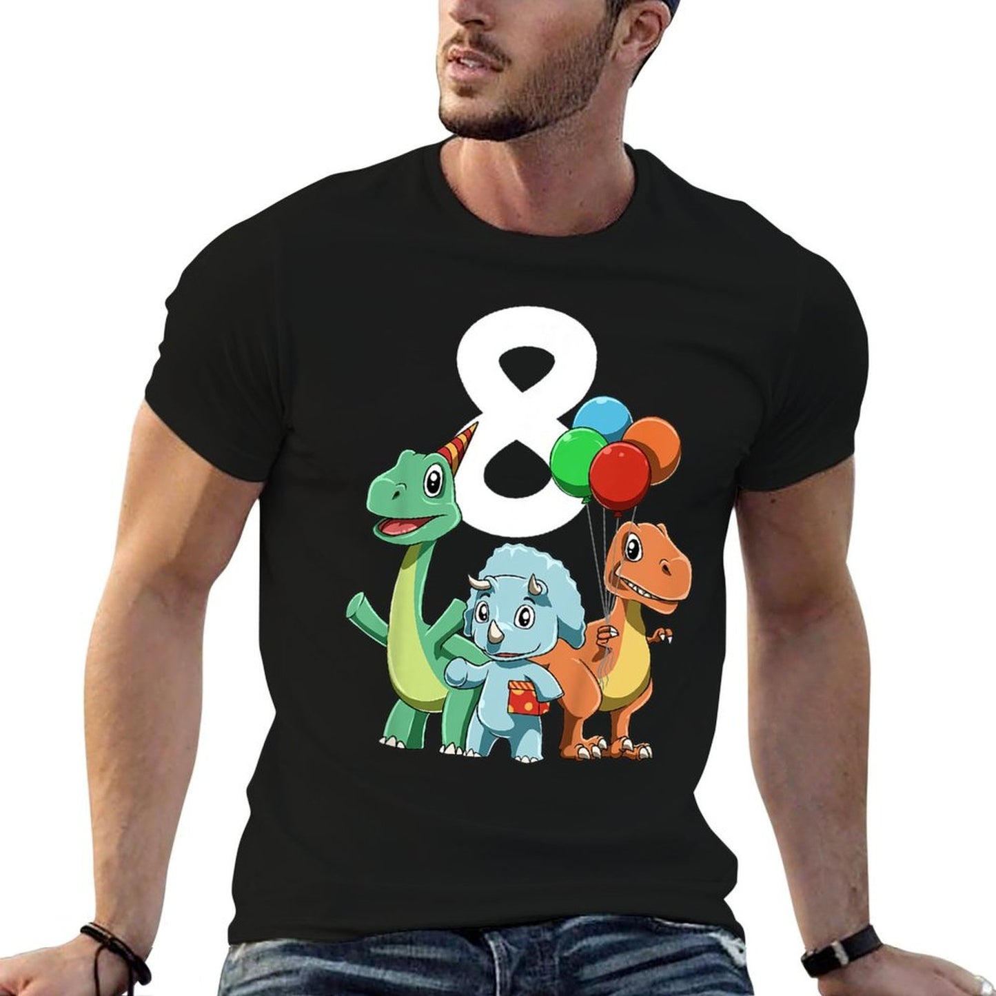 Kids Dinosaur Birthday - Eight Year Old  Trendy Pattern T-Shirt