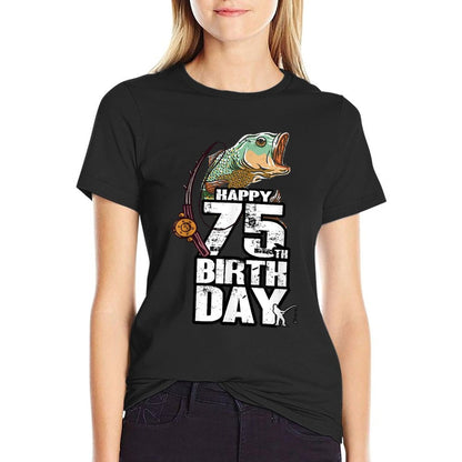 75 Years Old Fishing Fisherman Angler 75th Birthday  Oversized Silhouette T-Shirt