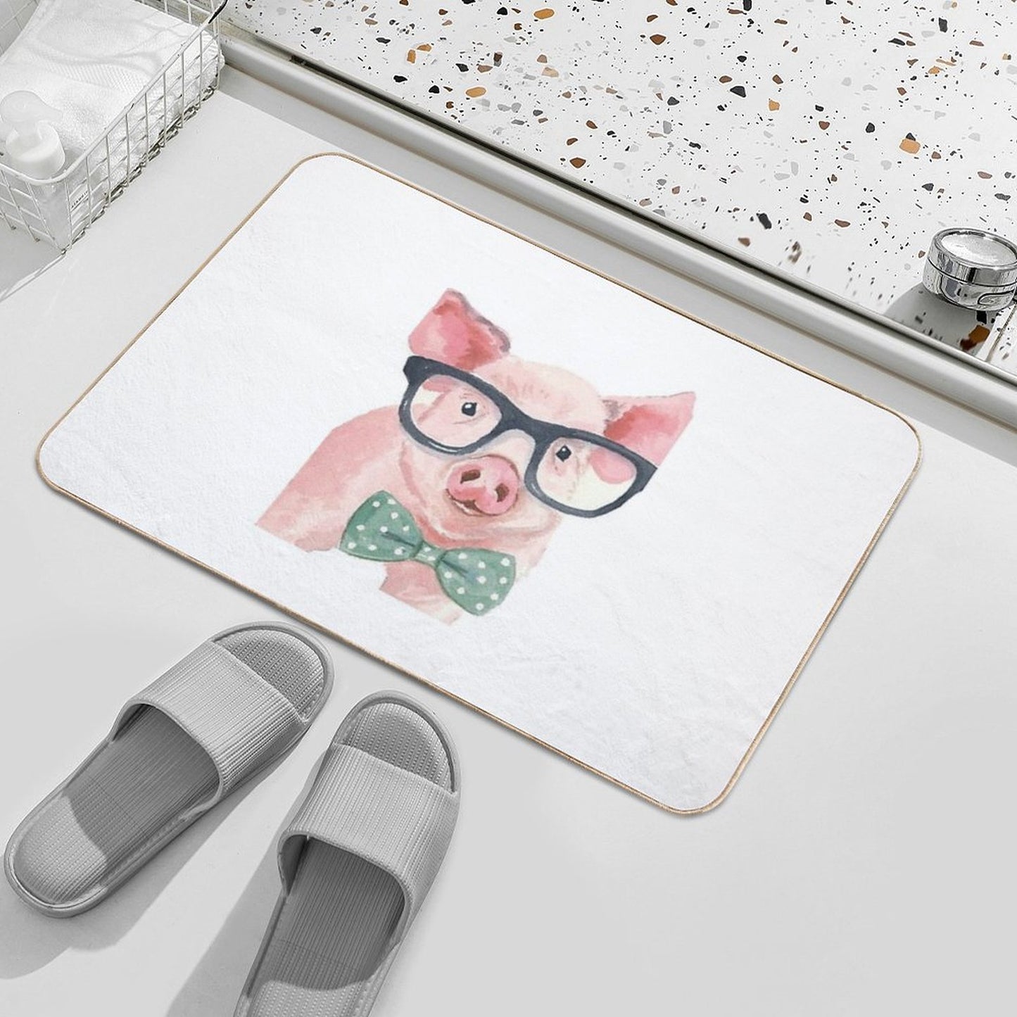 Cute,Funny,Printed,Pig, Piglet, Painting,Glasses  Easy Maintenance Bath Mat
