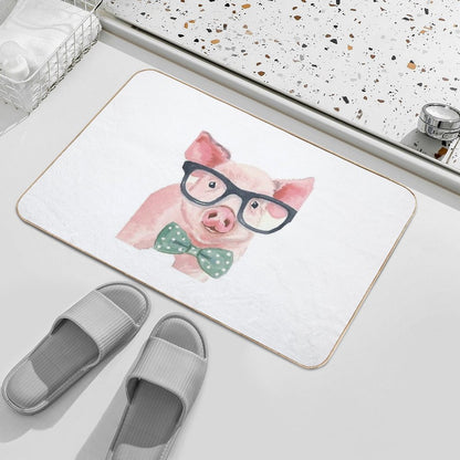 Cute,Funny,Printed,Pig, Piglet, Painting,Glasses  Easy Maintenance Bath Mat