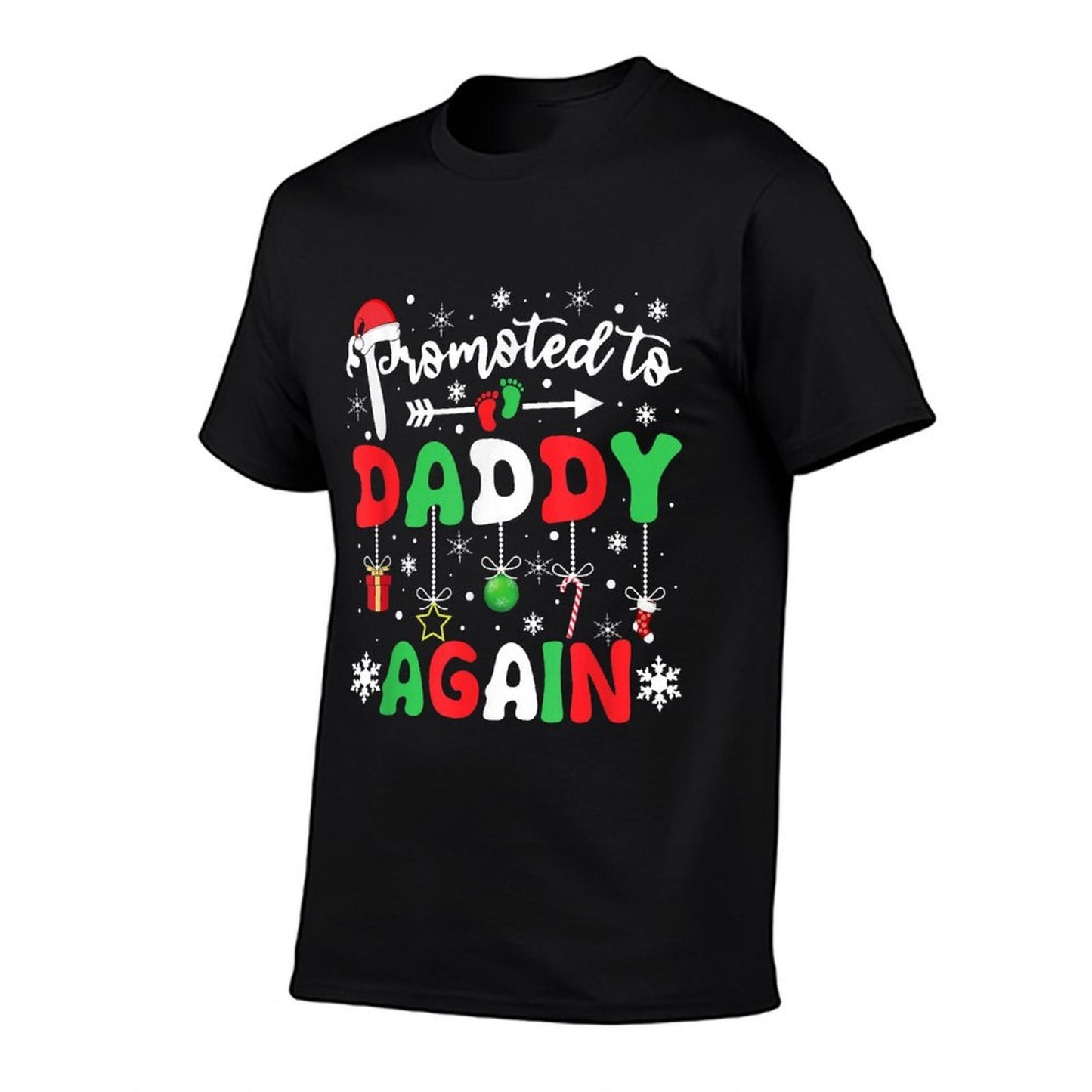 Promoted to Daddy Again Christmas Pregnancy Announcement Dad  Fade-proof Color T-Shirt