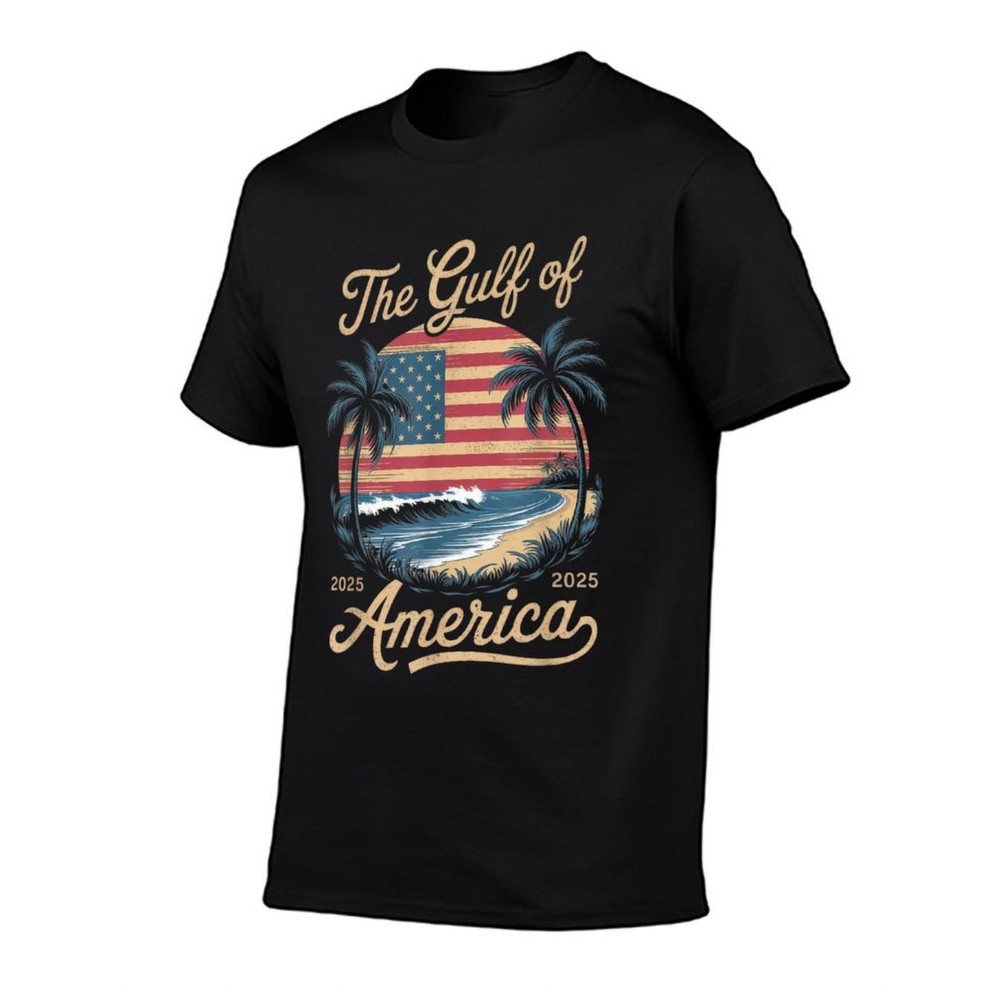 Retro Gulf Of USA America Est 2025 Gulf Mexico American Flag Oversized Silhouette T-Shirt