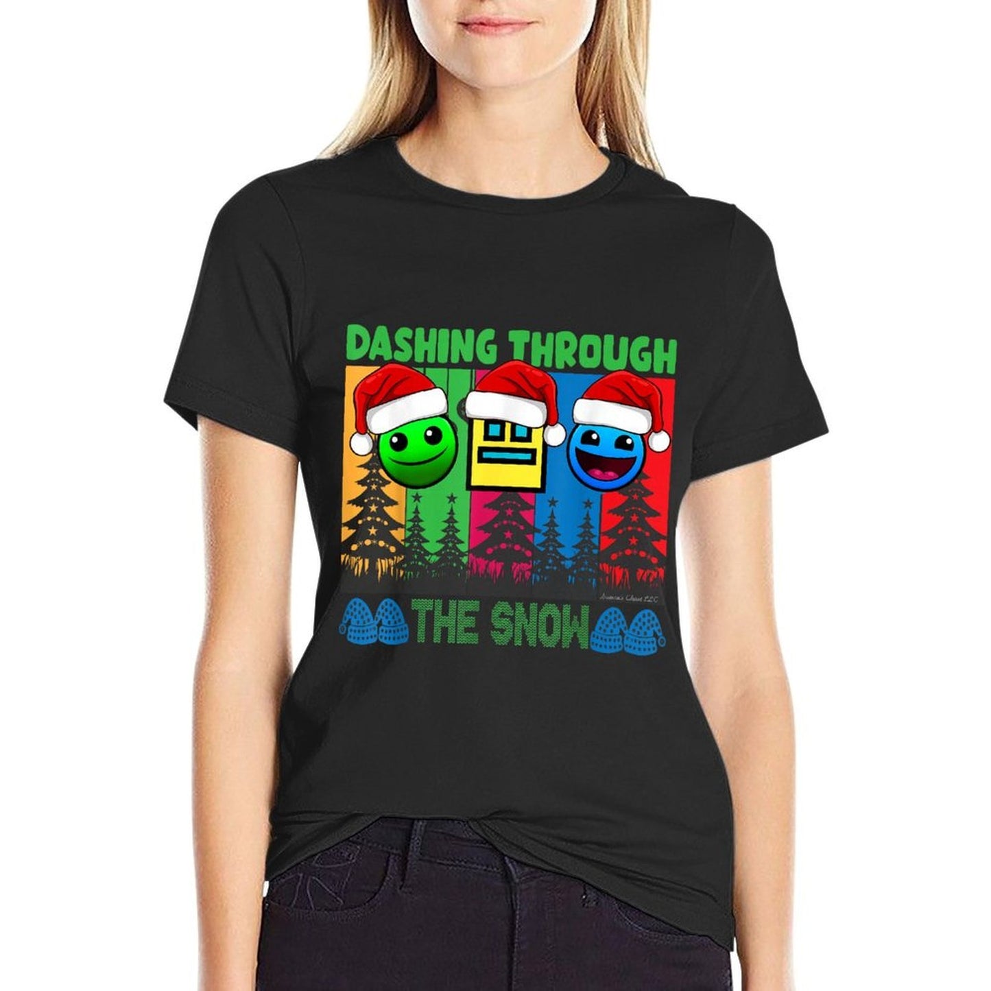 Geometry Dashing Through The Snow Sleep Dash Game Christmas  Slim-fit Cut T-Shirt