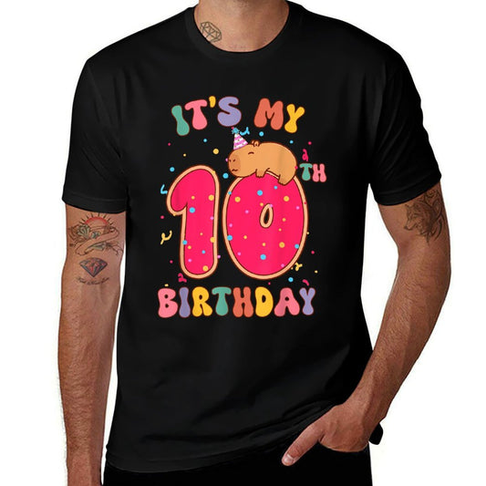Its My 10th Birthday Donut Lover Cute Capybaras Kids Girls  Easy-care T-Shirt
