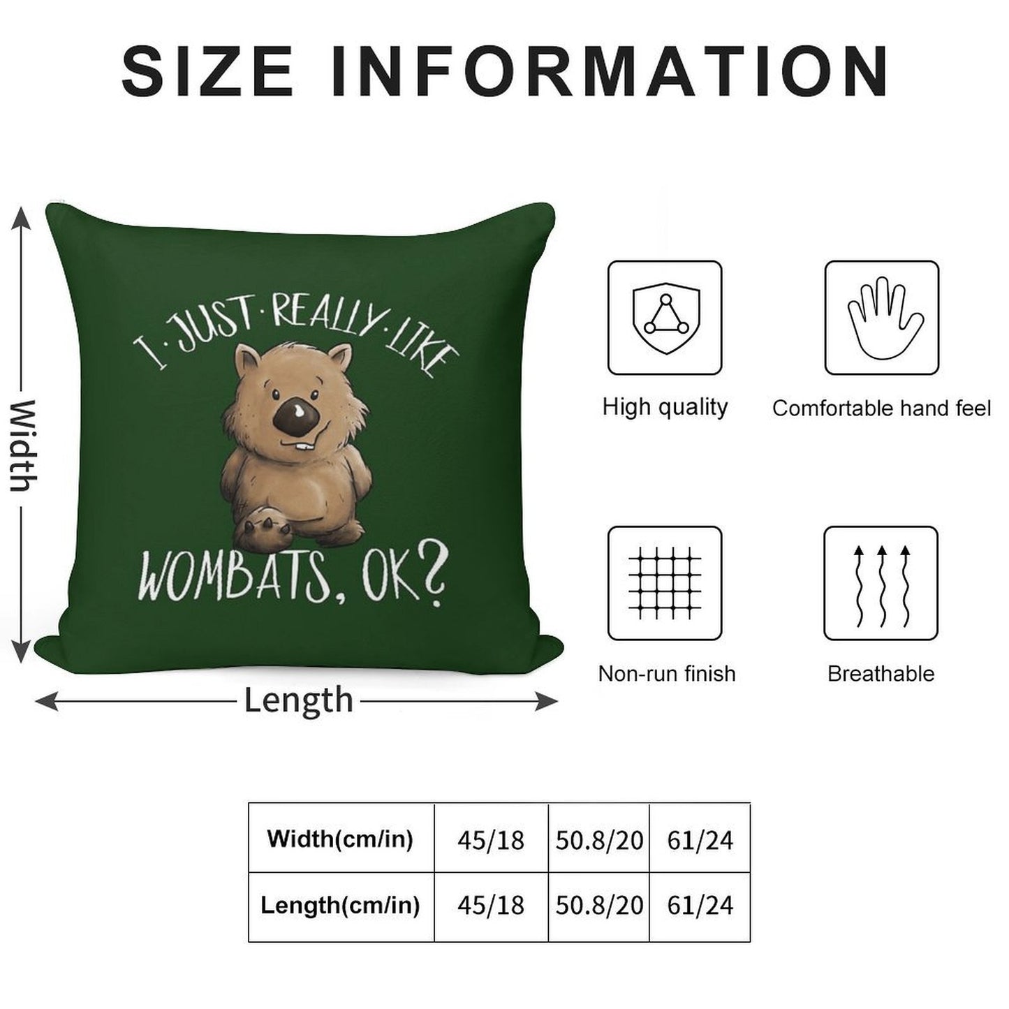 I Just Really Like Wombats OK Cute Marsupial Wombat Soft Decorative Cover Throw Pillow