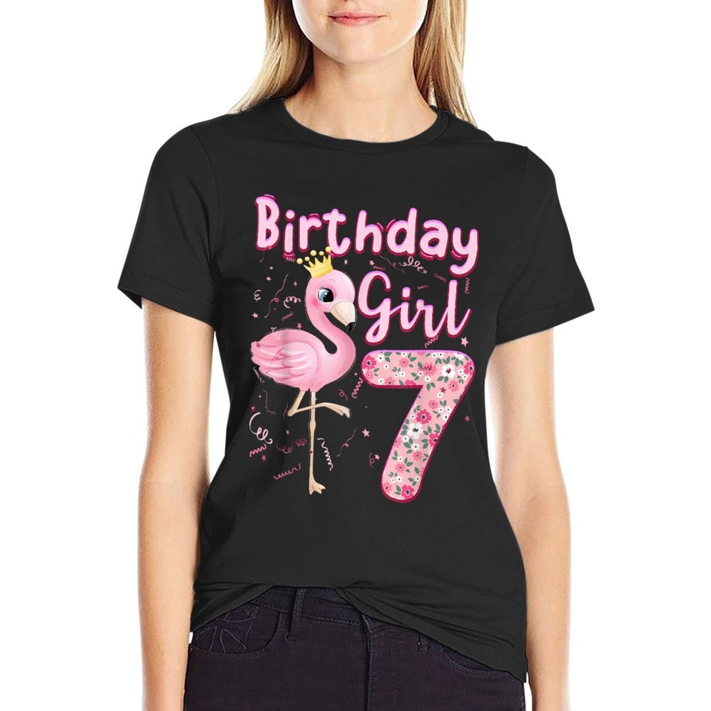 7th Birthday Girls Flamingo 7 Years Old Tropical Flamingo  Versatile T-Shirt
