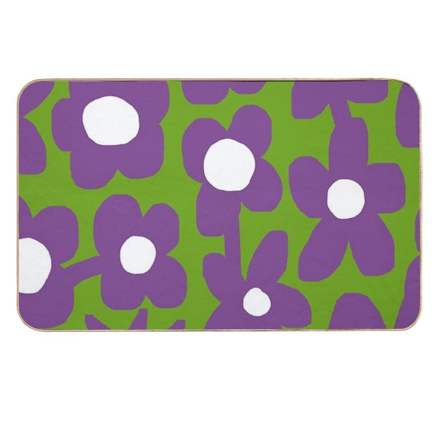 Iconic Retro Scandinavian Summer Flowers in Green And Purple  Versatile Bath Mat