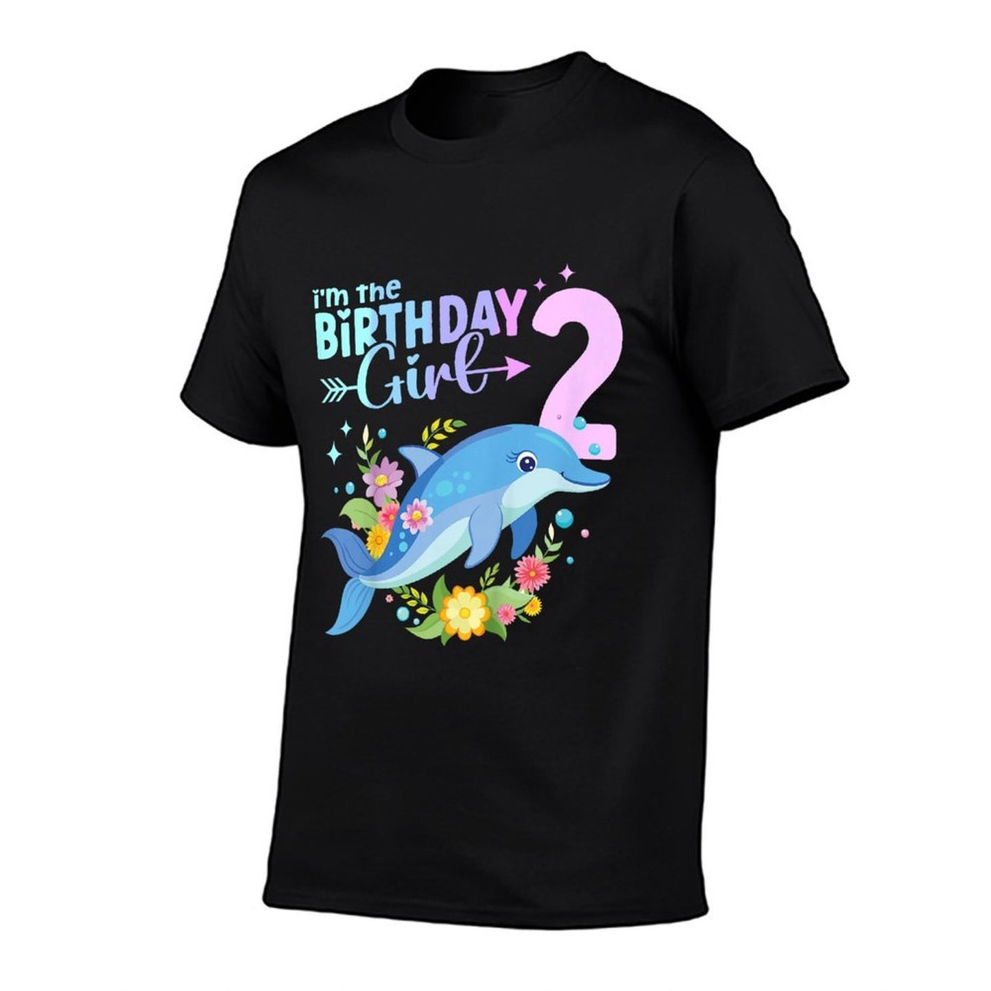 Kids 2nd Birthday Dolphin Girl Second Birthday Girl 2 Years Old  Stretchy T-Shirt