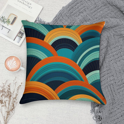 Mid-Century Dreamscape Teal And Orange Curved Lines Pattern Soft Multiple Sizes Throw Pillow