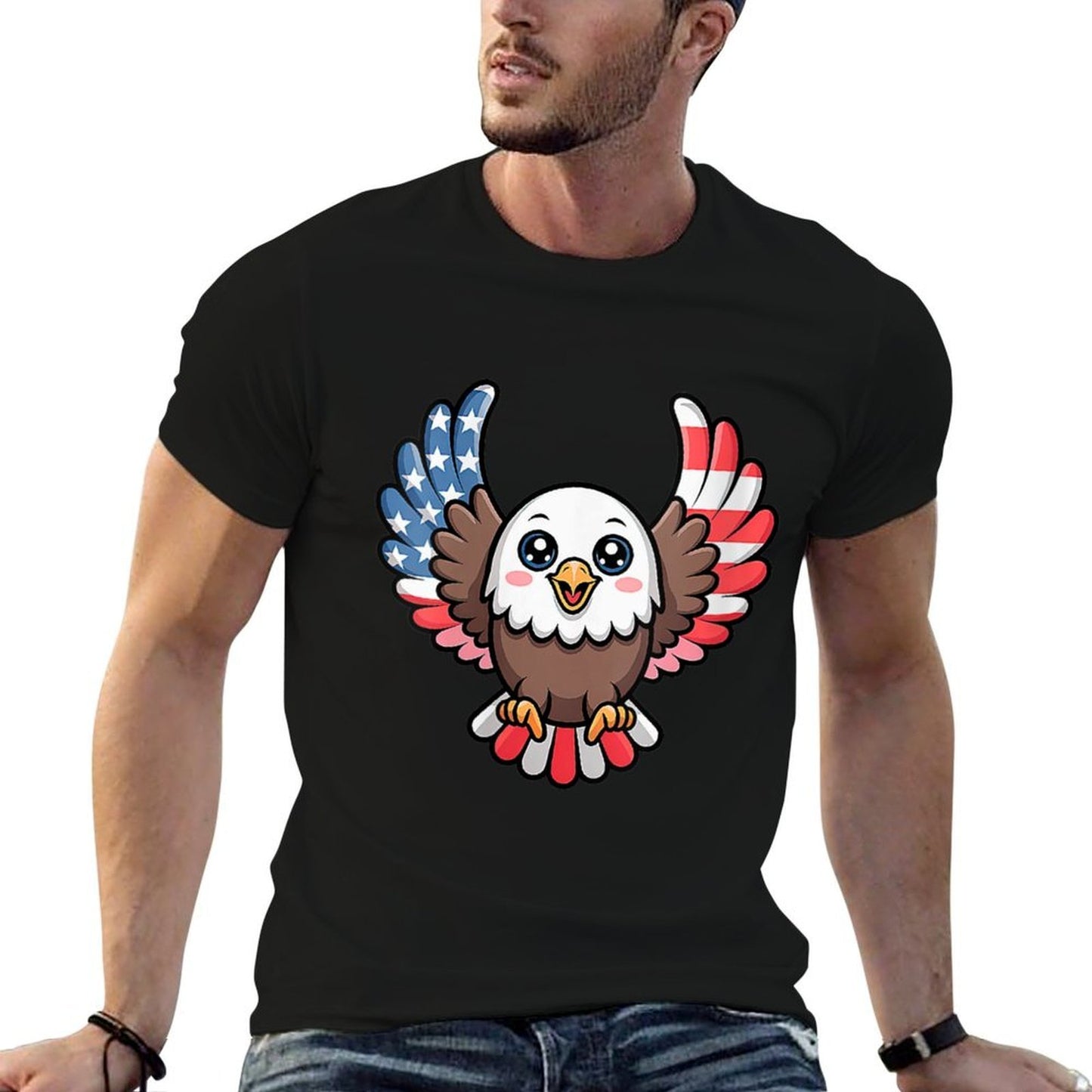 Womens Cute Bald Eagle Kawaii USA Wings 4th of July Kids Comfortable T-Shirt