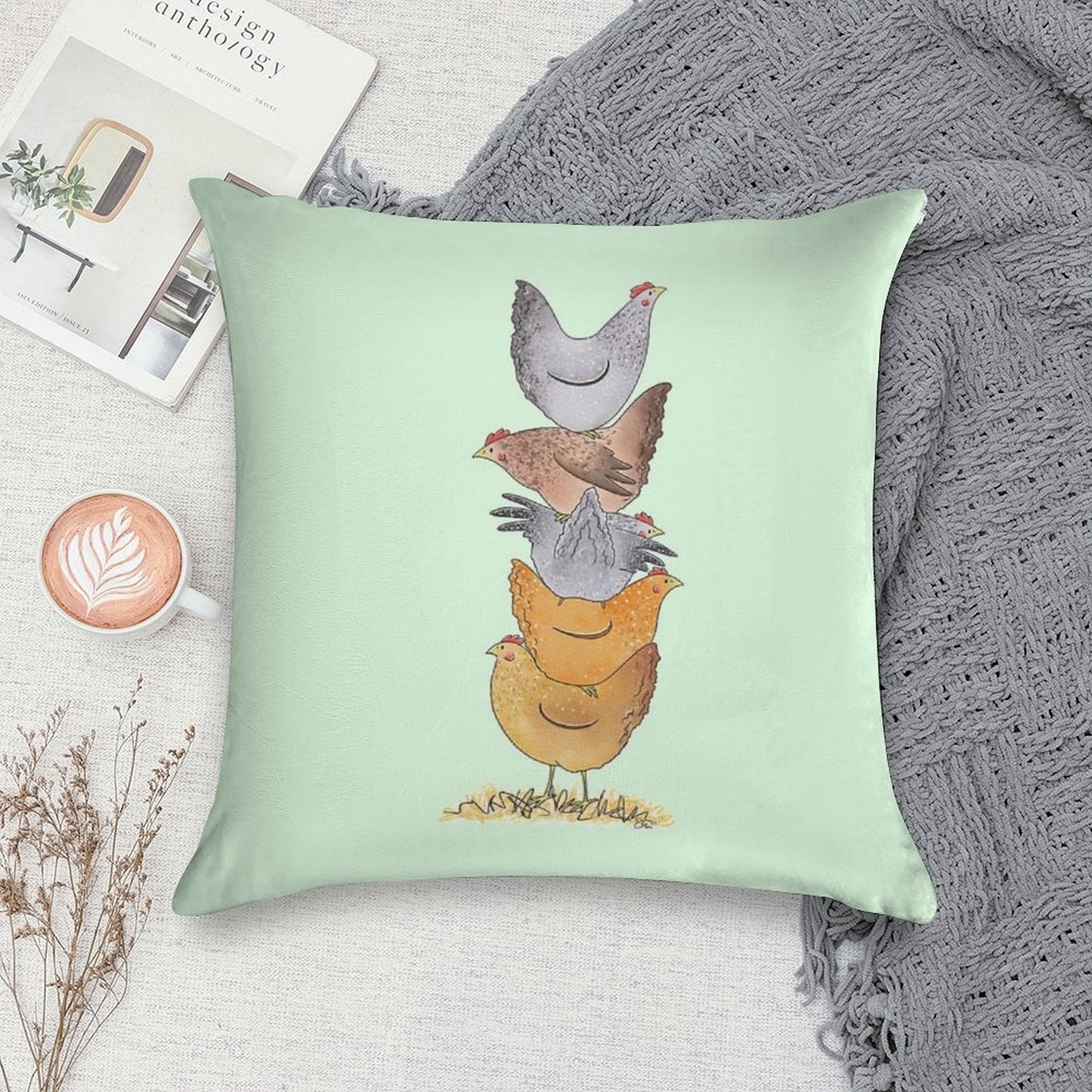 Hen Tower Soft Washable Throw Pillow