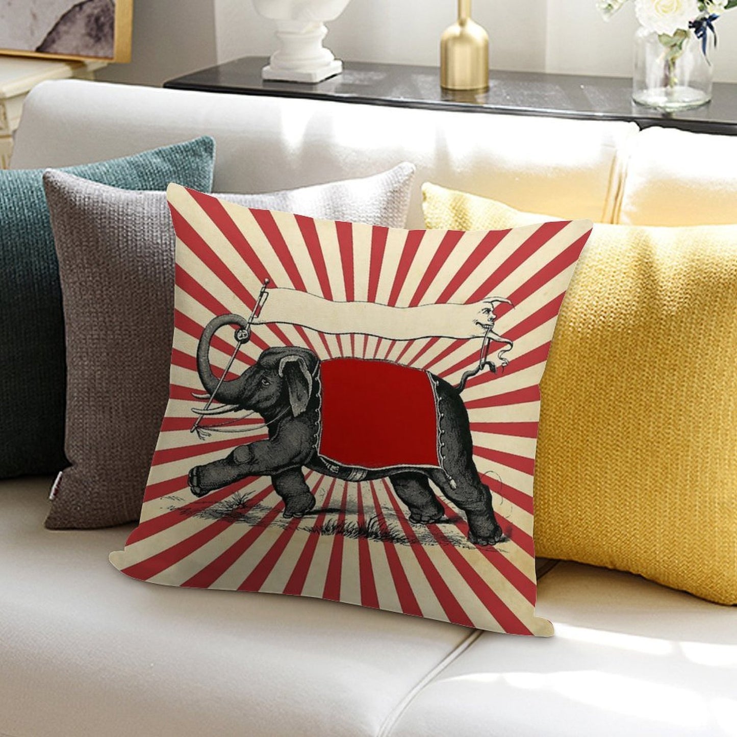 Circus Elephant Vintage Poster Pop Wall Street Art Soft Short Plush Fabric Throw Pillow