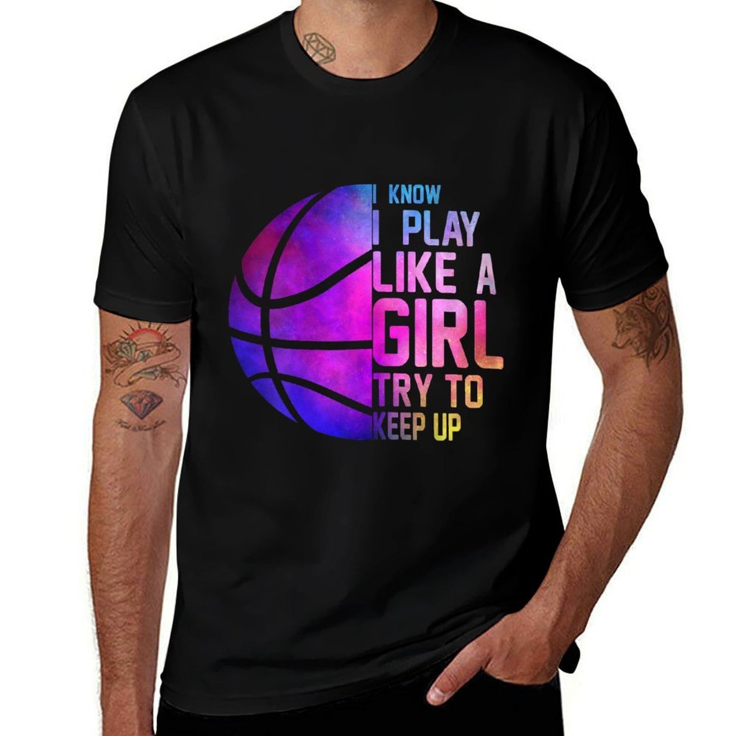 Colorful Teens& Women I Know I Play Like A Girl Basketball  Soft T-Shirt