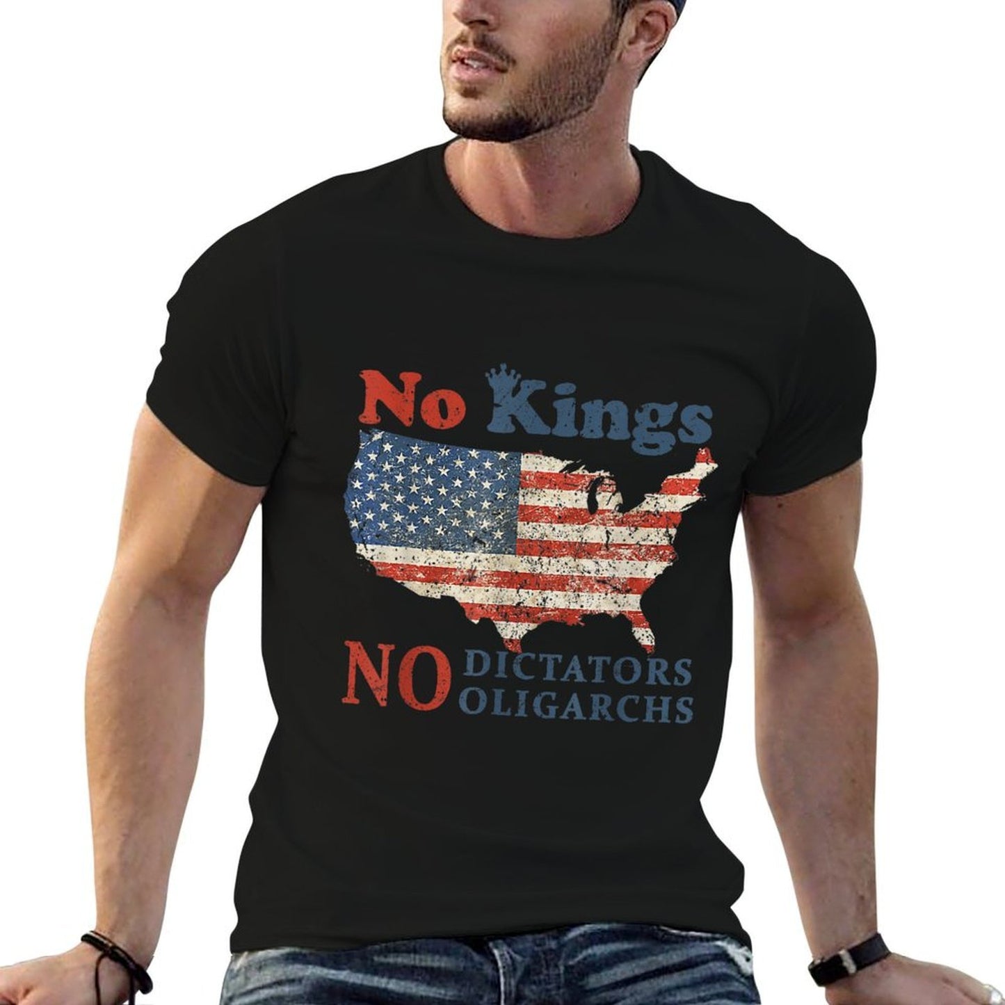 No Kings No Dictators No Oligarchs Anti Oligarchy Resist  Eco-friendly Material T-Shirt