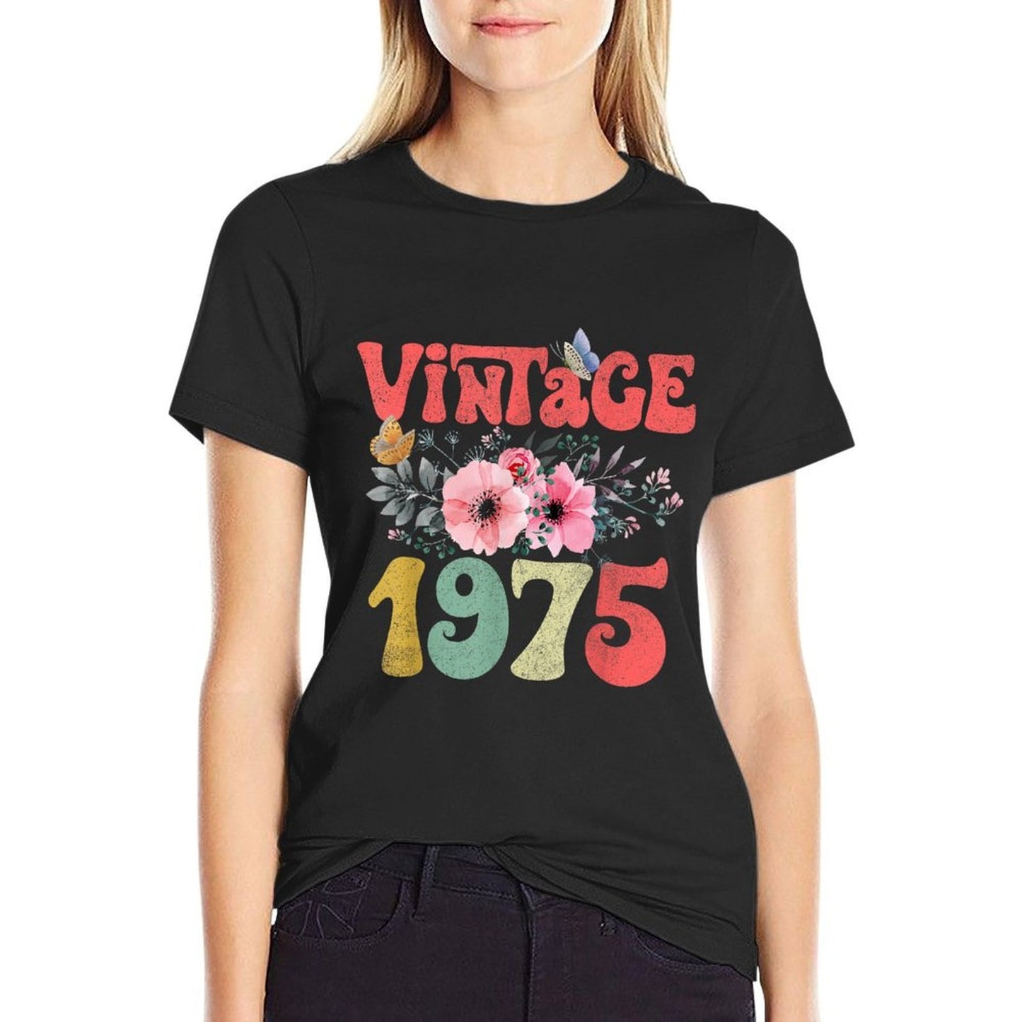 Vintage 1975 Floral Butterfly Retro Groovy 50th Birthday  Soft T-Shirt