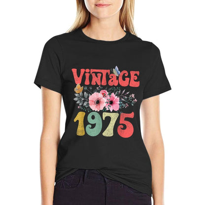 Vintage 1975 Floral Butterfly Retro Groovy 50th Birthday  Soft T-Shirt