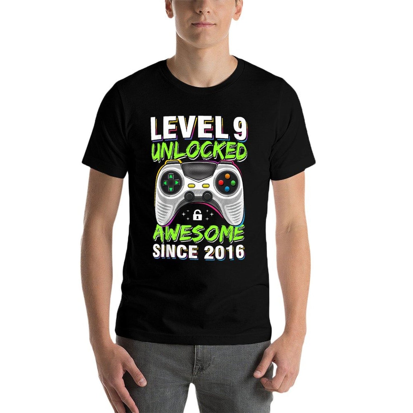 Level 9 Unlocked Awesome Since 2016 9th Birthday Gaming Boys  Moisture-wicking T-Shirt