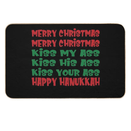Merry Christmas Kiss My Ass Funny Hanukkah Vacation  Dirt-Trapping Bath Mat