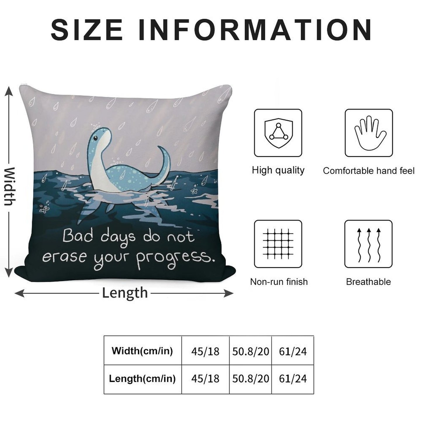 Bad Days Do Not Erase Your Progress Rainy Loch Ness Nessie Soft Durable Construction Throw Pillow