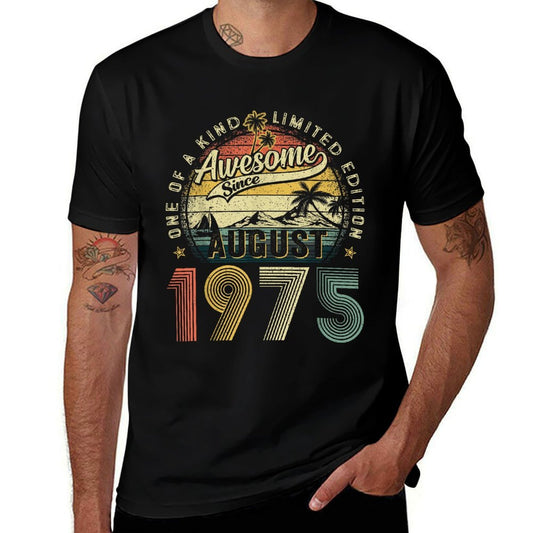 50 Years Old Vintage August 1975 Retro 50th Birthday Men Dad  Wrinkle-resistant T-Shirt