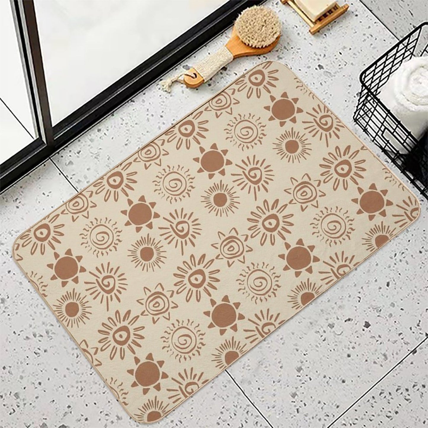 Magical Sun Bohemian Dreamy Aesthetic In Muted Colors Brown & Muted Yellow  Odorless Bath Mat