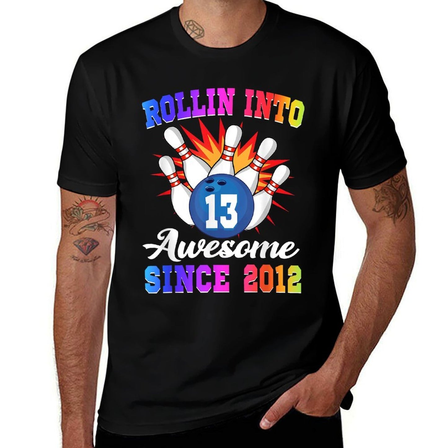 Rollin Into 13 Awesome Since 2012 Bowling Girl 13th Birthday  High-quality Stitching T-Shirt