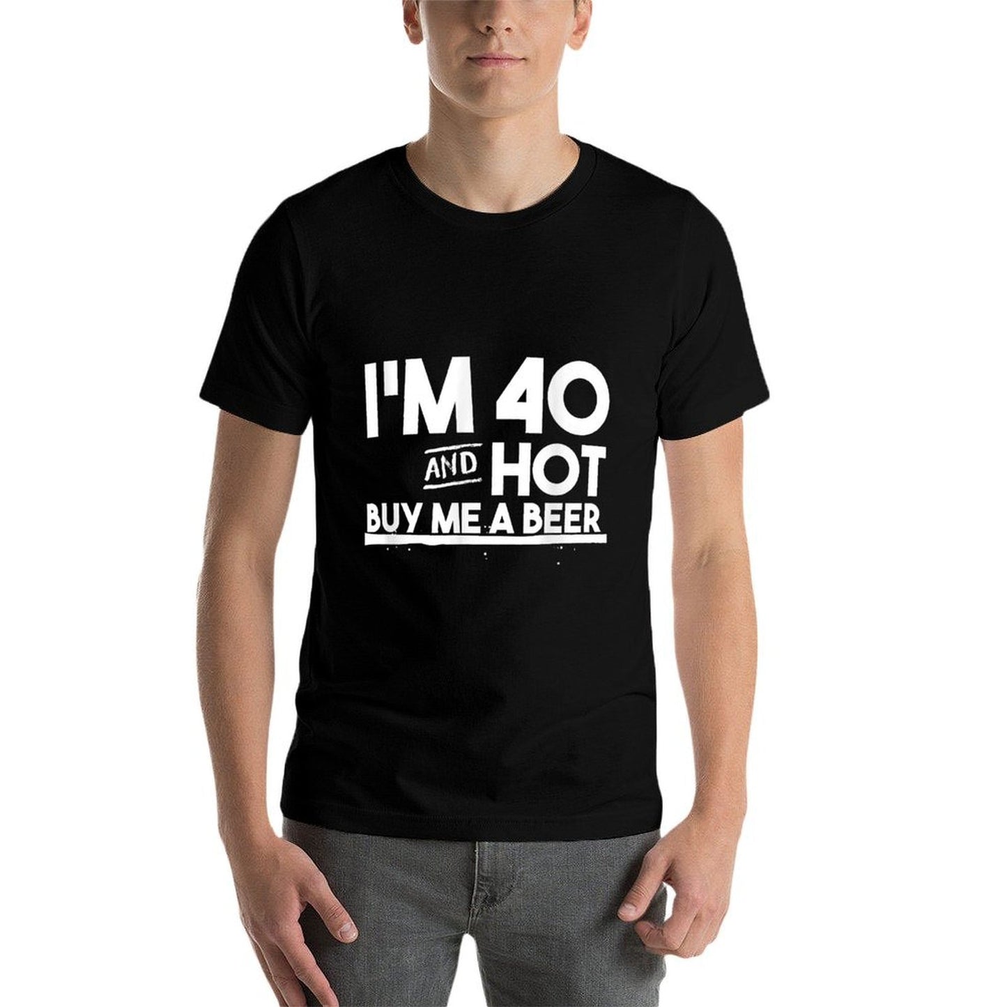 Funny 40th Birthday - I'm 40 And Hot - Buy Me A Beer  Heathered Texture T-Shirt