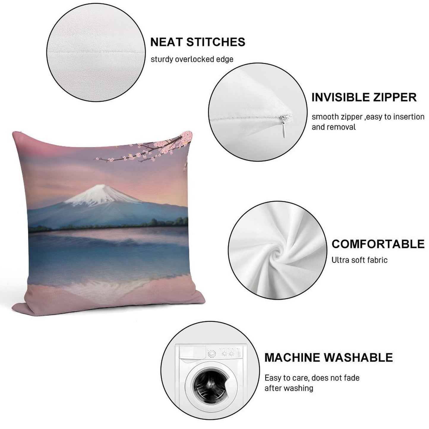 Mt Fuji with Cherry Blossoms Soft Durable Construction Throw Pillow
