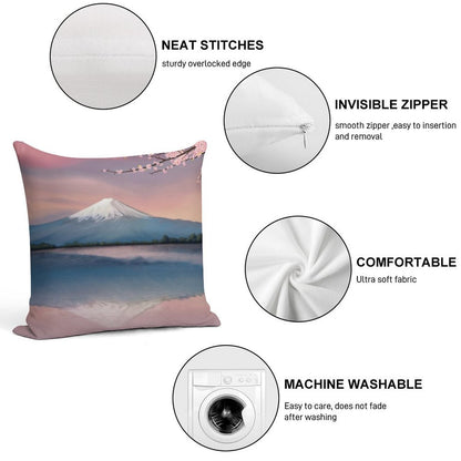 Mt Fuji with Cherry Blossoms Soft Durable Construction Throw Pillow